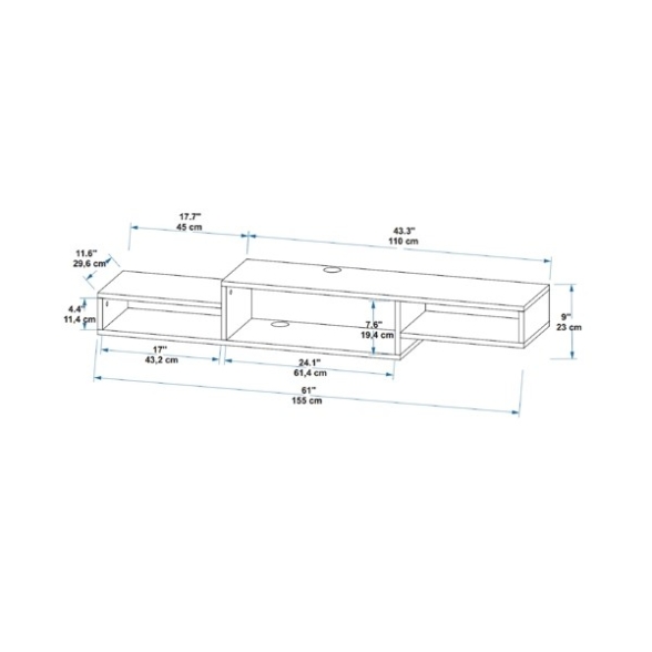 Mobile TV Sospeso 155x30x23 Con Vani A Giorno Lorenza Noce Chiaro