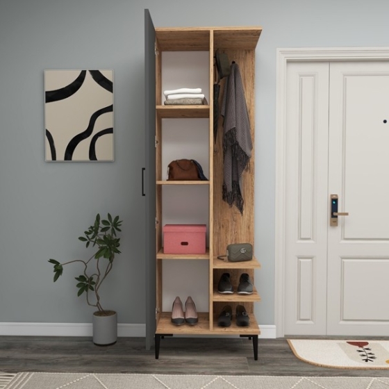 HOMCOM Set Ingresso 2 In 1 – Cappottiera Con Panca E Armadietti, Appendiabiti A Muro, 3 Ganci E Barra, Colore Naturale/nero