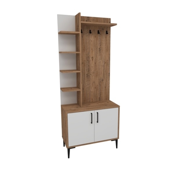 Mobile Ingresso Scarpiera E Cappottiera Teris Rovere Chiaro E Bianco