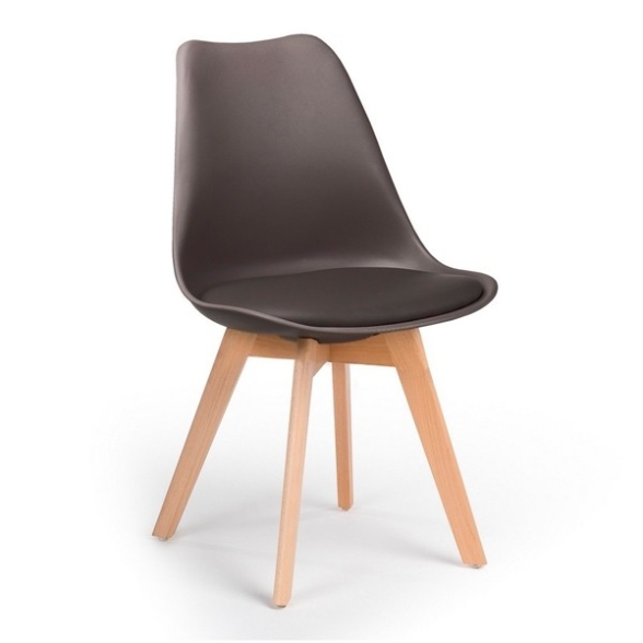 Sedia Nordica Marrone Caffè Con Gambe In Legno E Cuscino Design Moderno