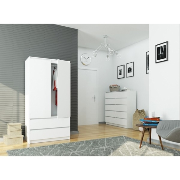Armadio Guardaroba 2 Ante 2 Cassetti 90x50x180 Artika Bianca