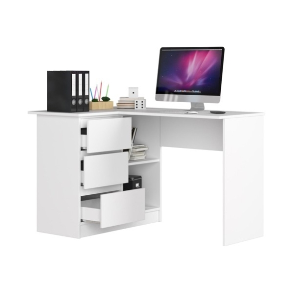 Scrivania Angolare 124 Cm 3 Cassetti Sinistra Bianco Opaco Artika