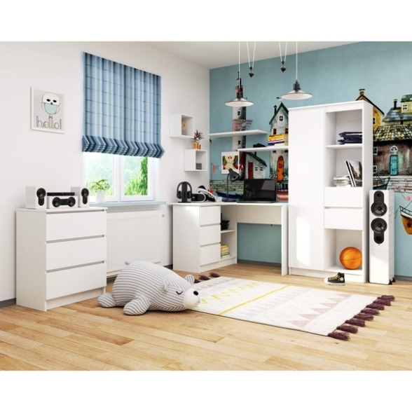 Scrivania Angolare 124 Cm 3 Cassetti Sinistra Bianco Opaco Artika