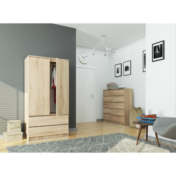 Armadio Guardaroba 2 Ante 2 Cassetti 90x50x180 Artika Rovere Sonoma