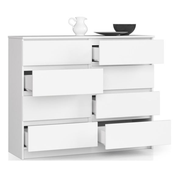 Cassettiera Credenza 120x40x100 Cm 8 Cassetti Artika Bianco Opaco