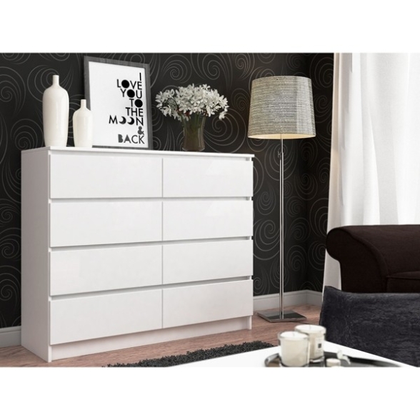Cassettiera Credenza 120x40x100 Cm 8 Cassetti Artika Bianco Opaco