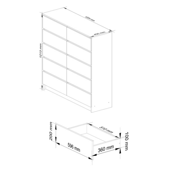 Cassettiera Credenza 120x40x120 Cm 10 Cassetti Artika Bianco Opaco