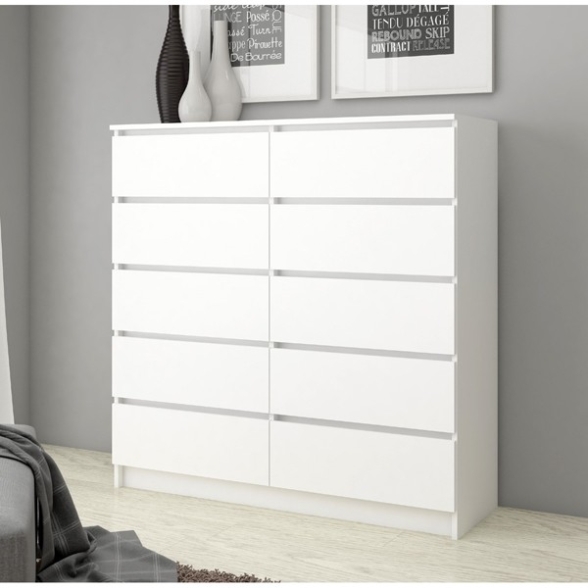 Cassettiera Credenza 120x40x120 Cm 10 Cassetti Artika Bianco Opaco