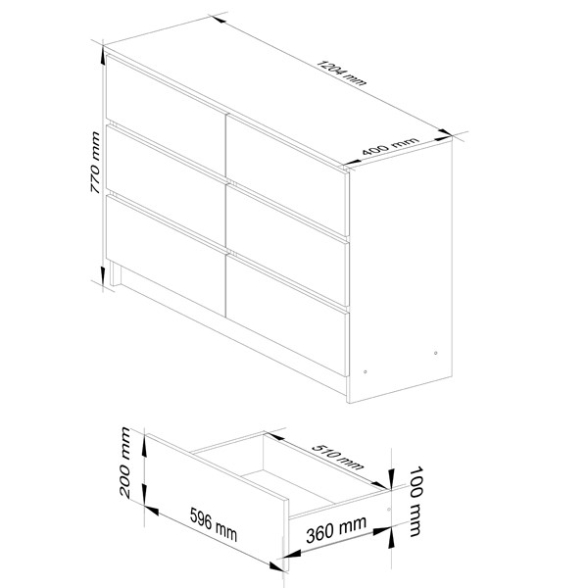 Cassettiera Credenza 120x40x77 Cm 6 Cassetti Artika Bianco Opaco