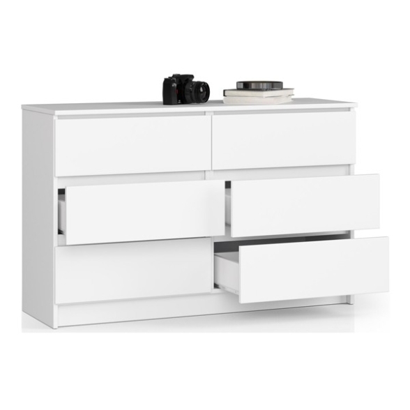 Cassettiera Credenza 120x40x77 Cm 6 Cassetti Artika Bianco Opaco