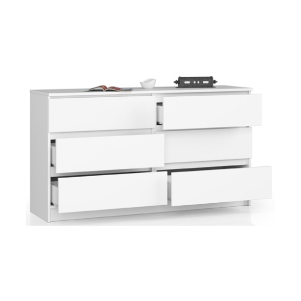 Cassettiera Credenza 140x40x77 Cm 6 Cassetti Artika Bianco Opaco