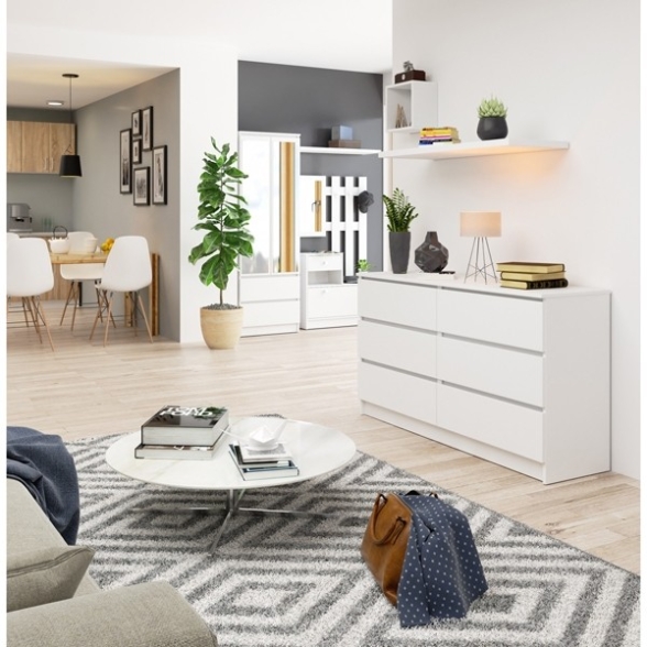Cassettiera Credenza 140x40x77 Cm 6 Cassetti Artika Bianco Opaco
