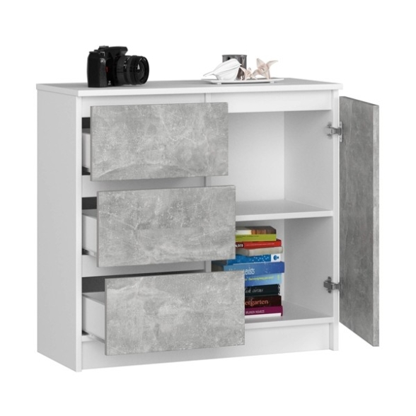 Cassettiera Credenza 80 Cm 3 Cassetti 1 Anta Artika Bianco E Cemento