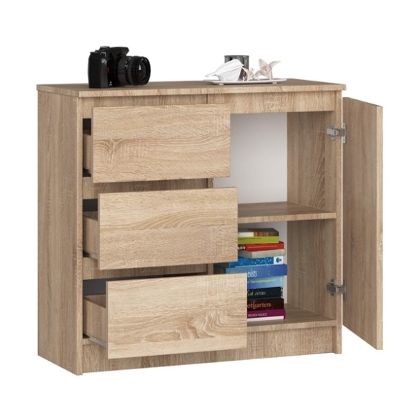 Cassettiera Credenza 80 Cm 3 Cassetti 1 Anta Artika Rovere Sonoma