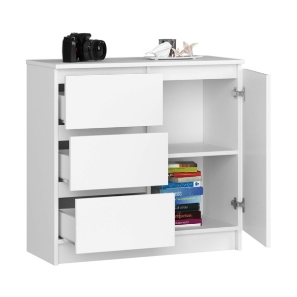 Cassettiera Credenza 80 Cm 3 Cassetti 1 Anta Laterale Artika Bianca