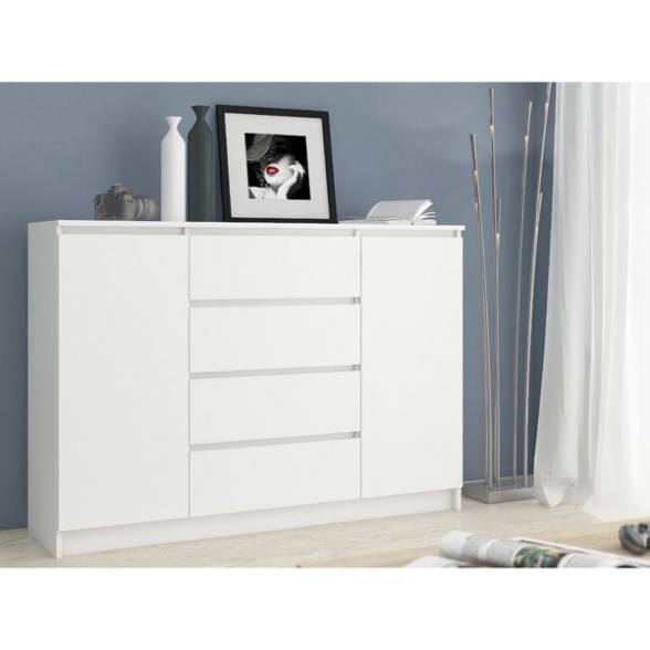 Credenza Soggiorno 2 Ante 4 Cassetti 140x40x100 Artika Bianca