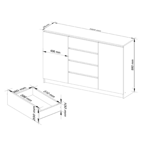 Credenza Soggiorno 2 Ante 4 Cassetti 160x40x100 Artika Bianca