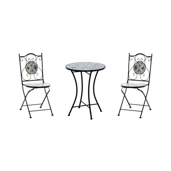 Set Bistrot Tavolo Maioliche Tondo 60 Cm Con 2 Sedie Pieghevoli Cipro
