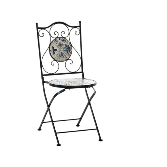 Set Bistrot Tavolo Maioliche Tondo 60 Cm Con 2 Sedie Pieghevoli Cipro
