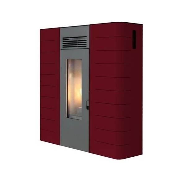 Termostufa a pellet slim 16.1 kW con ventilazione frontale King Idro Slim 16 bordeaux