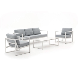 Set Relax Esterno 5 Posti Con Tavolino Basso E Cuscini Horizon Bianco