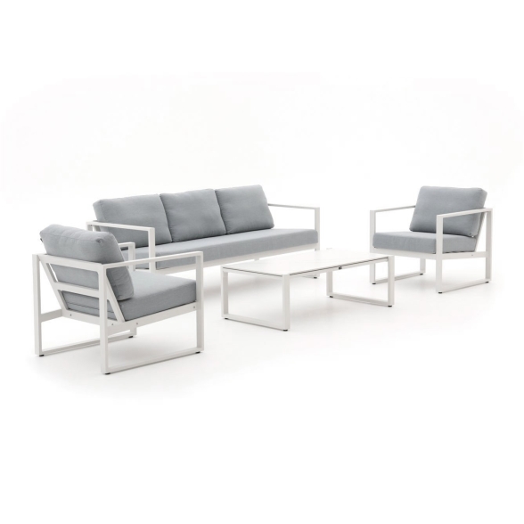 Set Relax Esterno 5 Posti Con Tavolino Basso E Cuscini Horizon Bianco