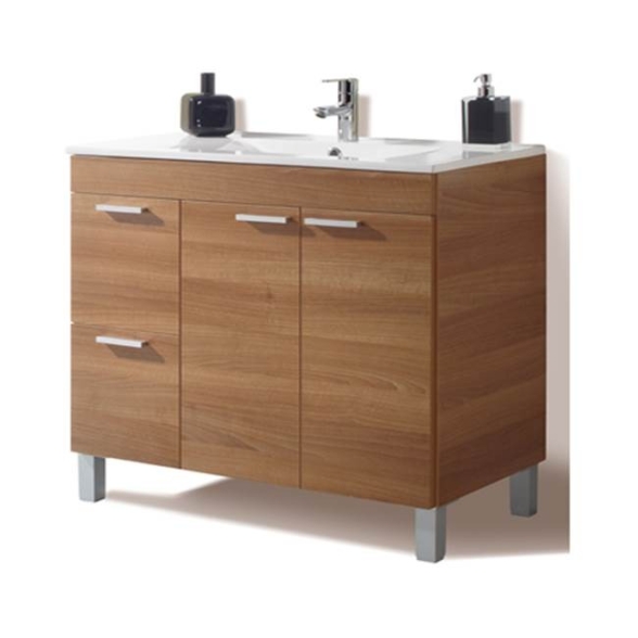 Mobile bagno 80 cm con colonna, lavabo e specchio color noce - Aktiva 98383