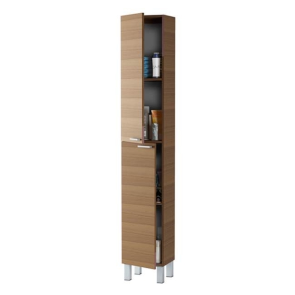 Mobile bagno 80 cm con colonna, lavabo e specchio color noce - Aktiva 98383