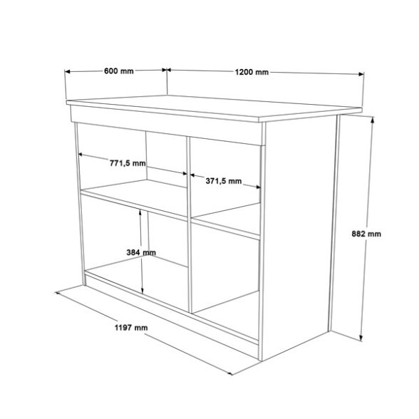 Isola Centrale Cucina 120 Cm Con Ante E Ripiani Dorian Rovere