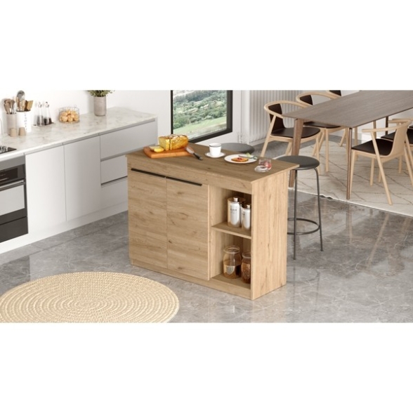 Isola Centrale Cucina 120 Cm Con Ante E Ripiani Dorian Rovere