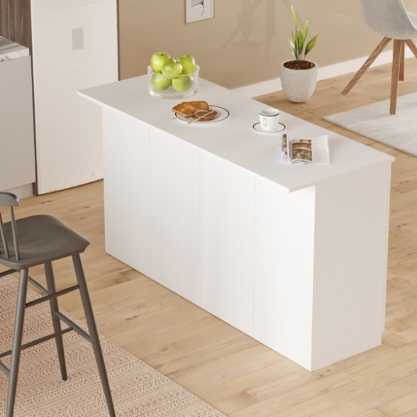 Isola Centrale Cucina 160 Cm Con Ante E Ripiani Dorian Bianca
