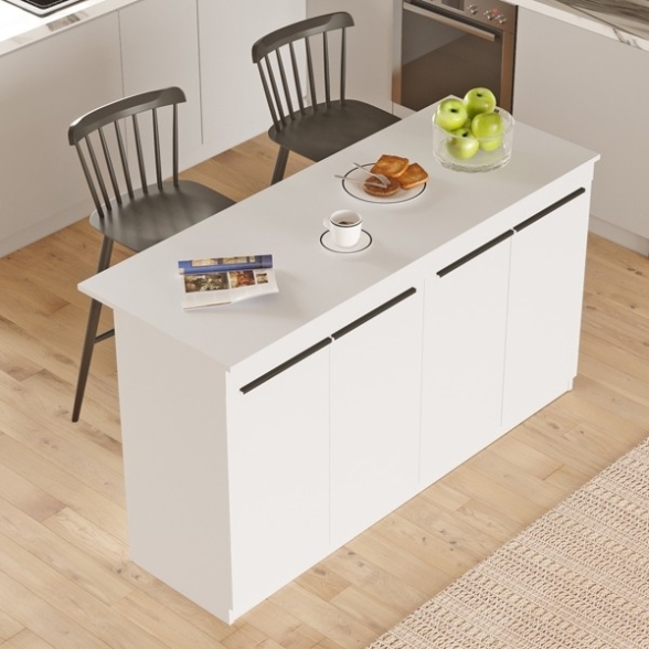 Isola Centrale Cucina 160 Cm Con Ante E Ripiani Dorian Bianca