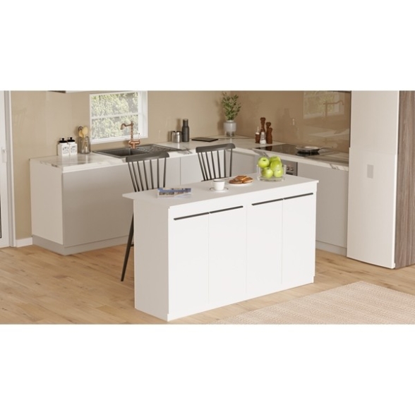 Isola Centrale Cucina 160 Cm Con Ante E Ripiani Dorian Bianca
