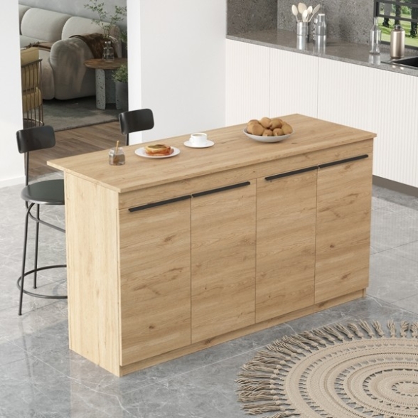 Isola Centrale Cucina 160 Cm Con Ante E Ripiani Dorian Rovere
