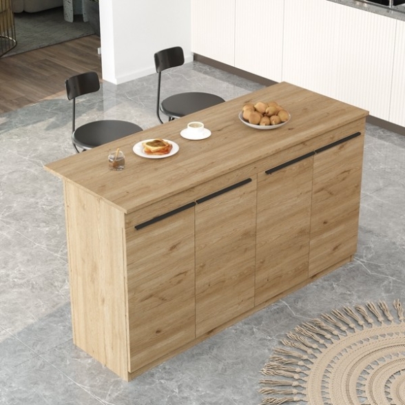Isola Centrale Cucina 160 Cm Con Ante E Ripiani Dorian Rovere
