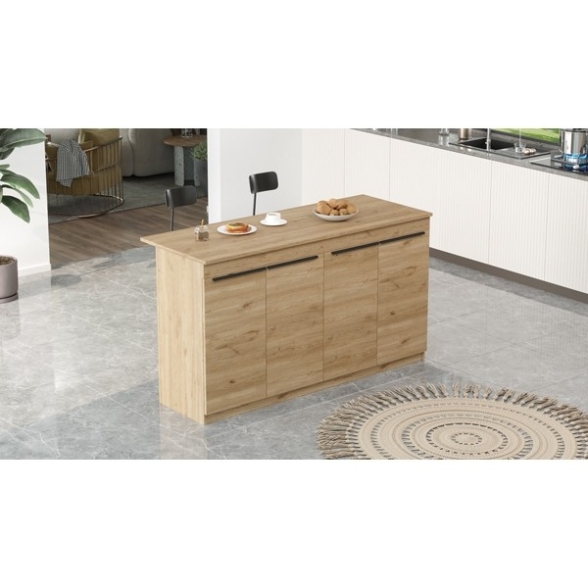 Isola Centrale Cucina 160 Cm Con Ante E Ripiani Dorian Rovere