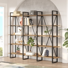 Libreria A Parete Industrial 220x34x180 Cm 5 Ripiani Milano Rovere