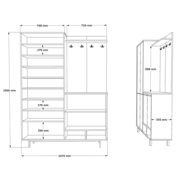 Mobile Ingresso Con Scarpiera E Appendiabiti Whisper Legno E Verde