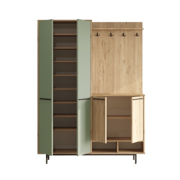 Mobile Ingresso Con Scarpiera E Appendiabiti Whisper Legno E Verde
