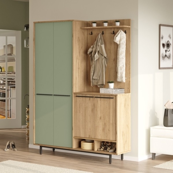 Mobile Ingresso Con Scarpiera E Appendiabiti Whisper Legno E Verde