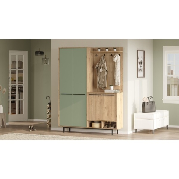 Mobile Ingresso Con Scarpiera E Appendiabiti Whisper Legno E Verde