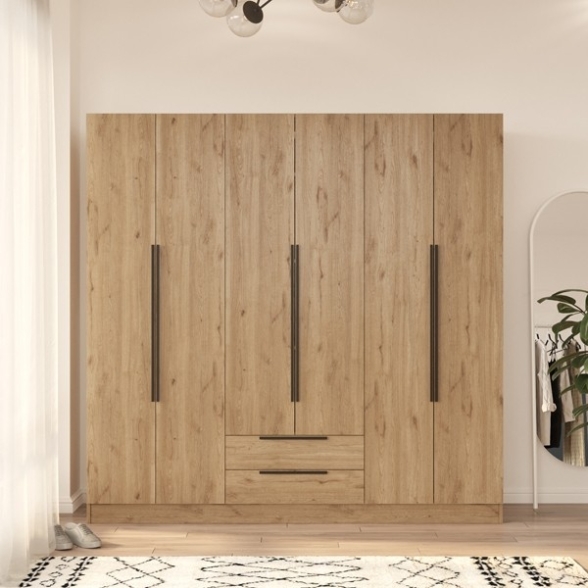 Armadio Guardaroba 6 Ante 2 Cassetti 210x55x207 Duke Rovere