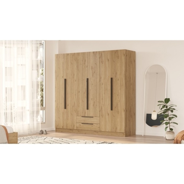 Armadio Guardaroba 6 Ante 2 Cassetti 210x55x207 Duke Rovere