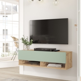 Mobile Tv Sospeso 100x32x30 Rovere E Verde Frame 2 Vani
