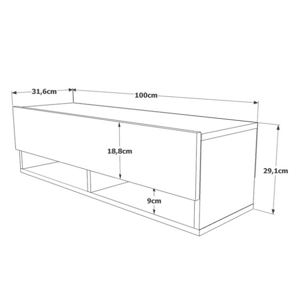 Mobile Tv Sospeso 100x32x30 Rovere E Verde Frame 2 Vani
