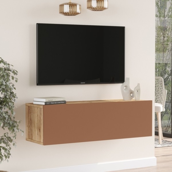 Mobile TV Sospeso 100x32x30 Rosso E Rovere Con Vano Frame