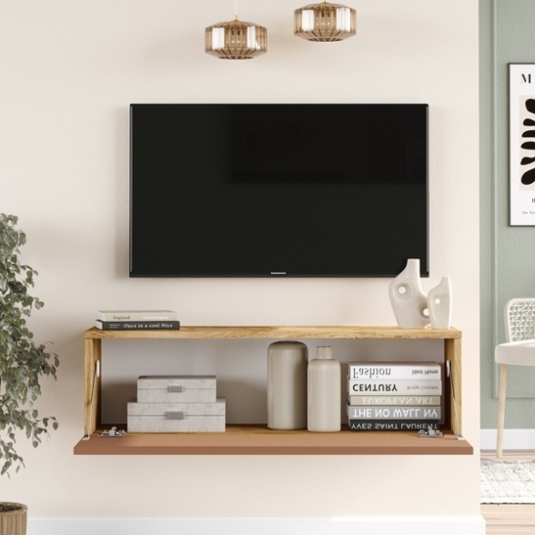 Mobile TV Sospeso 100x32x30 Rosso E Rovere Con Vano Frame