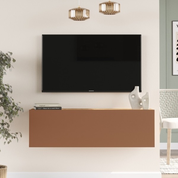 Mobile TV Sospeso 100x32x30 Rosso E Rovere Con Vano Frame