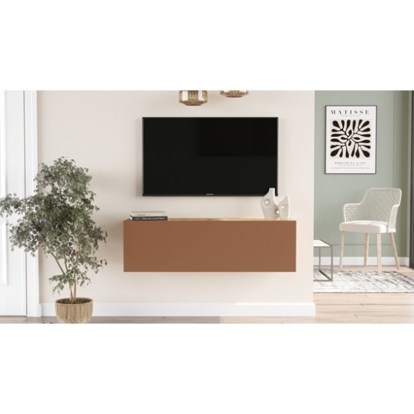 Mobile TV Sospeso 100x32x30 Rosso E Rovere Con Vano Frame