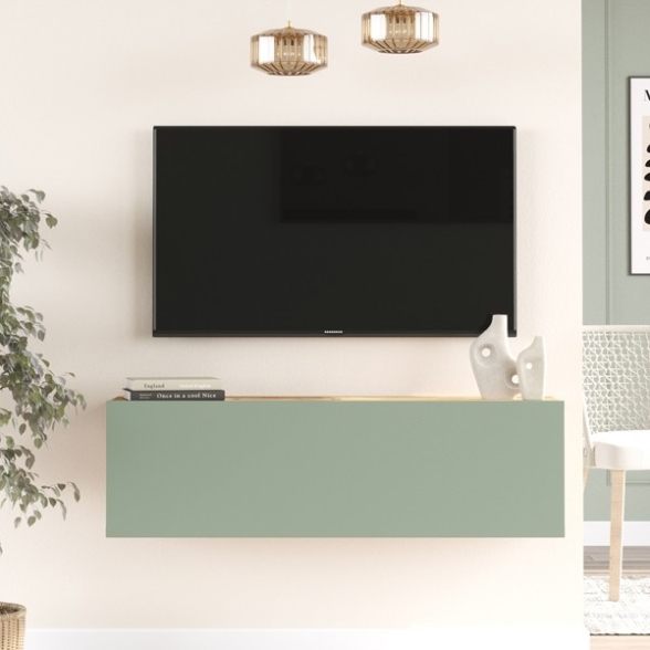 Mobile TV Sospeso 100x32x30 Verde E Rovere Con Vano Frame